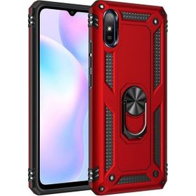Teleplus Xiaomi Redmi 9A Kılıf Vega Yüzüklü Çift Katmanlı Tank Kapak Kırmızı Nano Ekran Koruyucu
