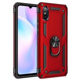 Teleplus Xiaomi Redmi 9A Kılıf Vega Yüzüklü Çift Katmanlı Tank Kapak Kırmızı Nano Ekran Koruyucu