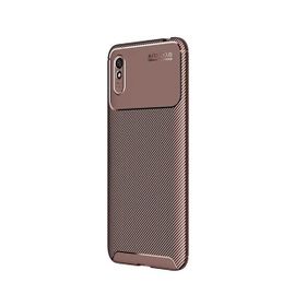 Teleplus Xiaomi Redmi 9A Negro Karbon Dokulu Kahverengi Silikon Cep Telefonu Kılıf