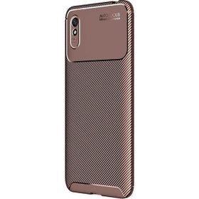 Teleplus Xiaomi Redmi 9A Negro Karbon Dokulu Kahverengi Silikon Cep Telefonu Kılıf