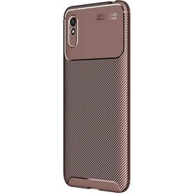 Teleplus Xiaomi Redmi 9A Negro Karbon Dokulu Kahverengi Silikon Cep Telefonu Kılıf