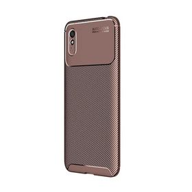 Teleplus Xiaomi Redmi 9A Negro Karbon Dokulu Kahverengi Silikon Cep Telefonu Kılıf
