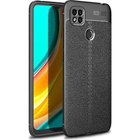 Teleplus Xiaomi Redmi 9C Deri Dokulu Nano Ekran Koruyucu Siyah Silikon Cep Telefonu Kılıf