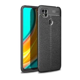 Teleplus Xiaomi Redmi 9C Deri Dokulu Nano Ekran Koruyucu Siyah Silikon Cep Telefonu Kılıf
