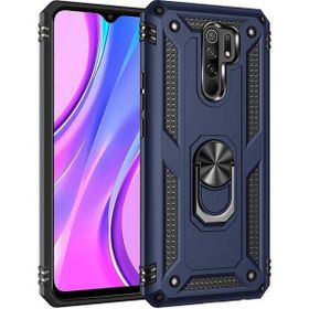 Teleplus Xiaomi Redmi 9C Vega Yüzüklü Çift Katmanlı Tank Kapak Lacivert Kılıf + Nano Ekran Koruyucu