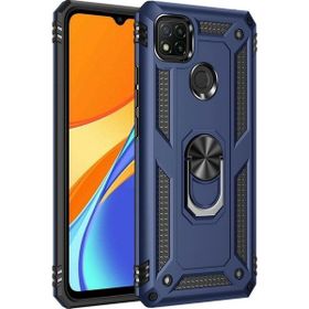 Teleplus Xiaomi Redmi 9C Vega Yüzüklü Çift Katmanlı Tank Kapak Lacivert Kılıf + Nano Ekran Koruyucu