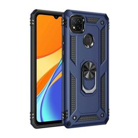 Teleplus Xiaomi Redmi 9C Vega Yüzüklü Çift Katmanlı Tank Kapak Lacivert Kılıf + Nano Ekran Koruyucu