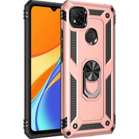 Teleplus Xiaomi Redmi 9C Vega Yüzüklü Çift Katmanlı Tank Kapak Rose Gold Kılıf