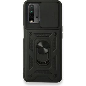 Teleplus Xiaomi Redmi 9T Kamera Korumalı Yüzüklü Tank Pars Silikon Siyah Kılıf