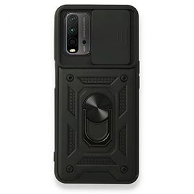Teleplus Xiaomi Redmi 9T Kamera Korumalı Yüzüklü Tank Pars Silikon Siyah Kılıf