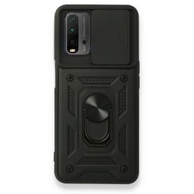 Teleplus Xiaomi Redmi 9T Kamera Korumalı Yüzüklü Tank Pars Silikon Siyah Kılıf