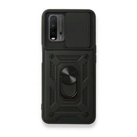 Teleplus Xiaomi Redmi 9T Kamera Korumalı Yüzüklü Tank Pars Silikon Siyah Kılıf