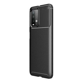Teleplus Xiaomi Redmi 9t Karbon Dokulu Siyah Nano Ekran Koruyucu Silikon Cep Telefonu Kılıf