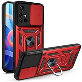 Teleplus Xiaomi Redmi Note 10 Kamera Korumalı Yüzüklü Tank Pars Silikon Kırmızı Kılıf