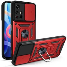 Teleplus Xiaomi Redmi Note 10 Kamera Korumalı Yüzüklü Tank Pars Silikon Kırmızı Kılıf