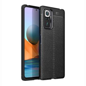 Teleplus Xiaomi Redmi Note 10 Pro Deri Dokulu Silikon Siyah Nano Ekran Koruyucu Cep Telefonu Kılıfı
