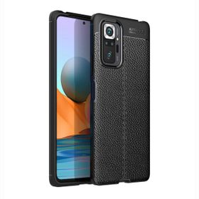 Teleplus Xiaomi Redmi Note 10 Pro Deri Dokulu Silikon Siyah Nano Ekran Koruyucu Cep Telefonu Kılıfı