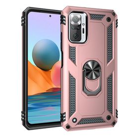Teleplus Xiaomi Redmi Note 10 Pro Vega Yüzüklü Çift Katmanlı Tank Kapak Nano Ekran Koruyucu Rose Gold Kılıf