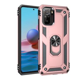 Teleplus Xiaomi Redmi Note 10 Vega Yüzüklü Çift Katmanlı Tank Kapak Nano Ekran Koruyucu Rose Gold Kılıf