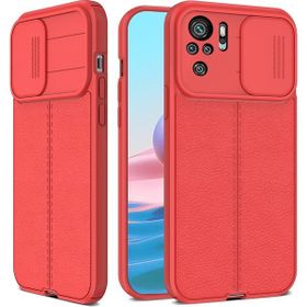 Teleplus Xiaomi Redmi Note 10S Lensi Kamera Korumalı Deri Dokulu Silikon Kırmızı Kılıf