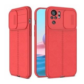 Teleplus Xiaomi Redmi Note 10S Lensi Kamera Korumalı Deri Dokulu Silikon Kırmızı Kılıf