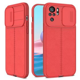 Teleplus Xiaomi Redmi Note 10S Lensi Kamera Korumalı Deri Dokulu Silikon Kırmızı Kılıf