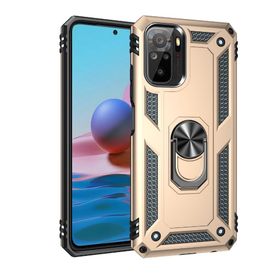 Teleplus Xiaomi Redmi Note 10s Vega Yüzüklü Çift Katmanlı Tank Kapak Gold Kılıf + Nano Ekran Koruyucu