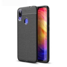 Teleplus Xiaomi Redmi Note 7 Deri Dokulu Silikon Siyah Nano Ekran Koruyucu Cep Telefonu Kılıfı