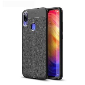 Teleplus Xiaomi Redmi Note 7 Deri Dokulu Silikon Siyah Nano Ekran Koruyucu Cep Telefonu Kılıfı