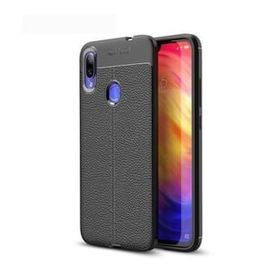 Teleplus Xiaomi Redmi Note 7 Deri Dokulu Silikon Siyah Nano Ekran Koruyucu Cep Telefonu Kılıfı