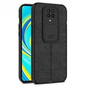 Teleplus Xiaomi Redmi Note 9 Pro Lensi Kamera Korumalı Deri Dokulu Silikon Siyah Kılıf