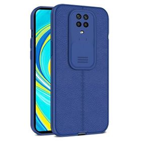 Teleplus Xiaomi Redmi Note 9S Lensi Kamera Korumalı Deri Dokulu Silikon Lacivert Kılıf