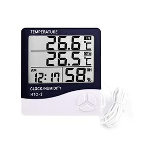 Temperature HTC-2 Problu Dijital Termometre Saat Isı Sıcaklık Nem Ölçer