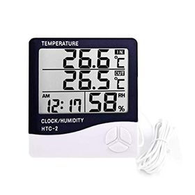Temperature HTC-2 Problu Dijital Termometre Saat Isı Sıcaklık Nem Ölçer