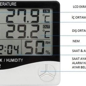 Temperature HTC-2 Problu Dijital Termometre Saat Isı Sıcaklık Nem Ölçer