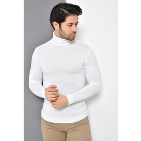 Tena Erkek Beyaz Tam Balıkçı Yaka Basic Triko Kazak