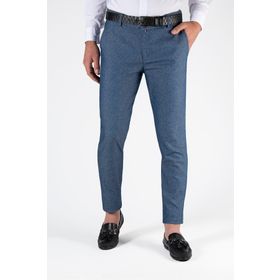 Terapi Men 21K-2200420-3 Mavi Erkek Slim Fit Armürlü Italyan Kesim Keten Pantolon