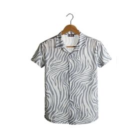 Terapi Men 21Y-4300594-06 Kısa Kollu Pamuklu Desenli Slim Fit Apaş Yaka Erkek Gömlek