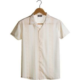 Terapi Men 21Y-4300594-07 Bej Kısa Kollu Pamuklu Etnik Desenli Slim Fit Apaş Yaka Erkek Gömlek