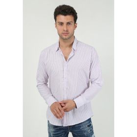 Terapi Men 21Y-4300599 Lila Kalın Dik Çizgili Uzun Kollu Slim Fit Erkek Gömlek