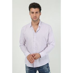 Terapi Men 21Y-4300599 Lila Kalın Dik Çizgili Uzun Kollu Slim Fit Erkek Gömlek