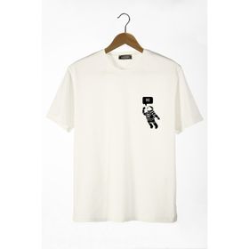Terapi Men 22Y-3400761-3 Astronot Baskılı Bisiklet Yaka Oversize Rahat Kalıp Basic T-Shirt