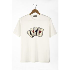 Terapi Men 22Y-3400762-2 İskambil Kağıdı Baskılı Bisiklet Yaka Oversize Erkek T-Shirt