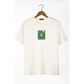 Terapi Men 22Y-3400762-64 Bisiklet Yaka Önü Smiley Baskılı Oversize Ekru Erkek T-shirt