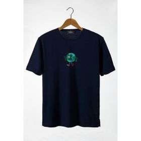 Terapi Men 22Y-3400762-65 Bisiklet Yaka Önü Dünya Baskılı Oversize Lacivert Erkek T-Shirt