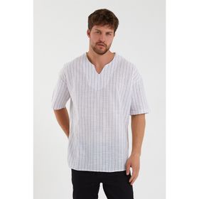 Terapi Men 22Y-4300634-1 Açık V Yaka Oversize Kısa Kollu Çizgili Erkek Gömlek