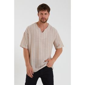 Terapi Men 22Y-4300634-1 Açık V Yaka Oversize Kısa Kollu Çizgili Erkek Gömlek
