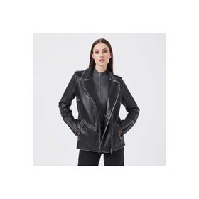 Tergan K23KDM320386-Q3H Siyah Deri Kadın Mont