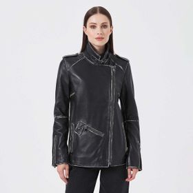 Tergan K23KDM320386-Q3H Siyah Deri Kadın Mont