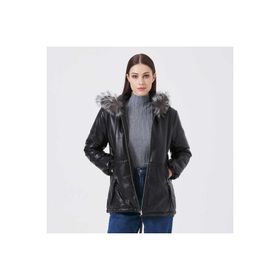 Tergan K23KDM320392-Q3H Siyah Deri-Kürk Kadın Mont
